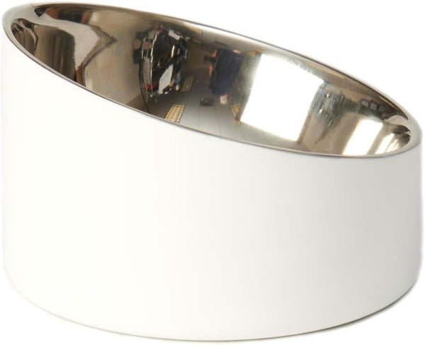 Petrageous 18439 Seychelles Stainless-Steel Slanted Double Walled Dog Bowl 5.9-Inch Width and 3.74-Inch Height 1.88-Cups Capacity, White1