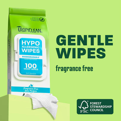 Tropiclean Hypoallergenic Dog Wipes, Fragrance Free, 100Ct | for Dogs, Cats, Puppies & Kittens | Sensitive Skin Safe | Gently Removes Dirt & Dander2