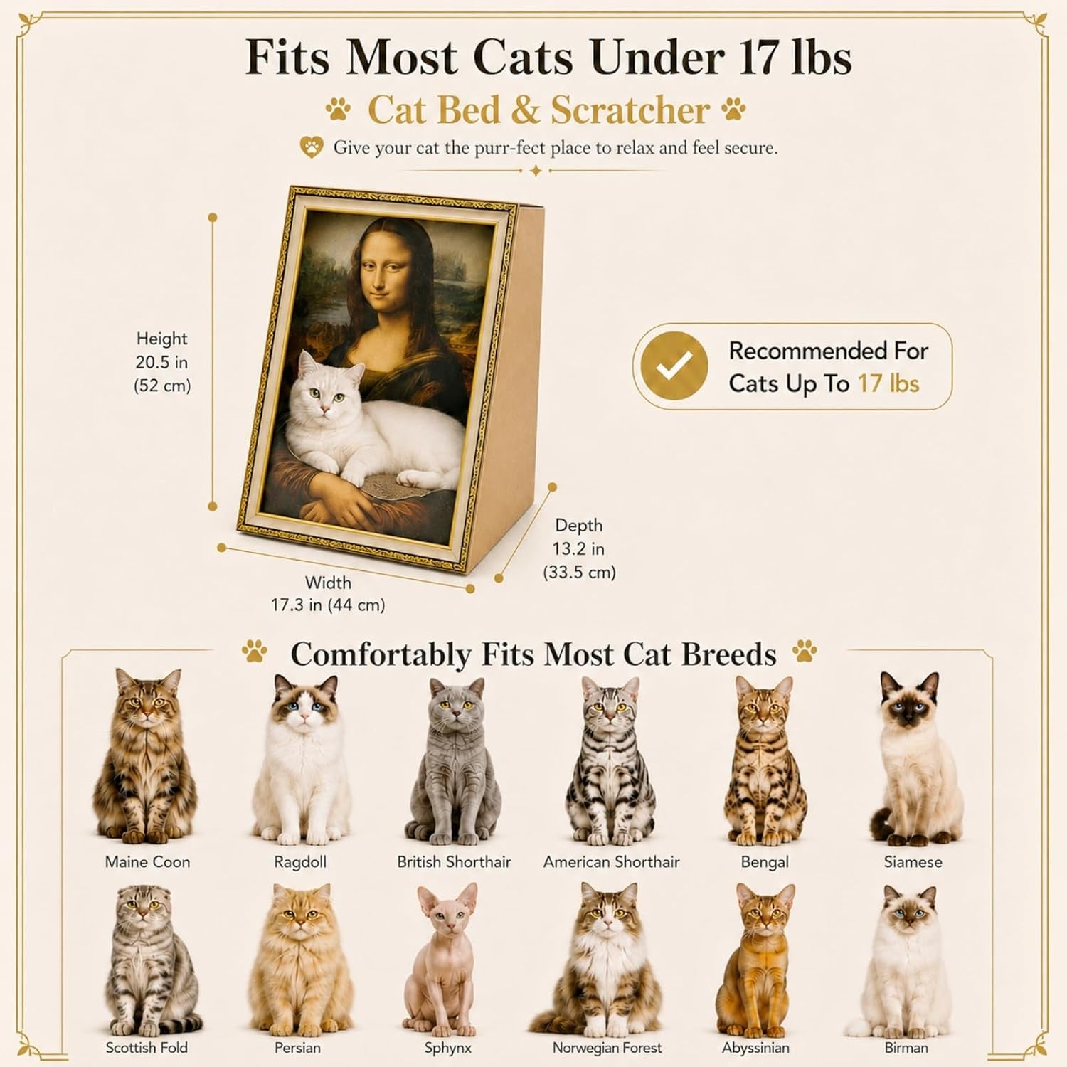 mona-lisa-cat-bed-3-in-1-cardboard-cat-house-with-scratching-pad-cozy-hideout-artistic-cat-furniture-for-indoor-cats-decorative-cat-condo-for-home-decor-easy-setup-novelty-gift-for-cat-lovers
