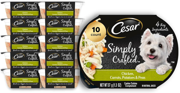 Cesar Simply Crafted Wet Dog Food Toppers, Chicken, 1.3 Oz, 10 Count | Real Chicken #1 Ingredient, No By-Products or Artificial Flavors, Slow-Cooked, Easy to Digest, Single-Serve Tubs11