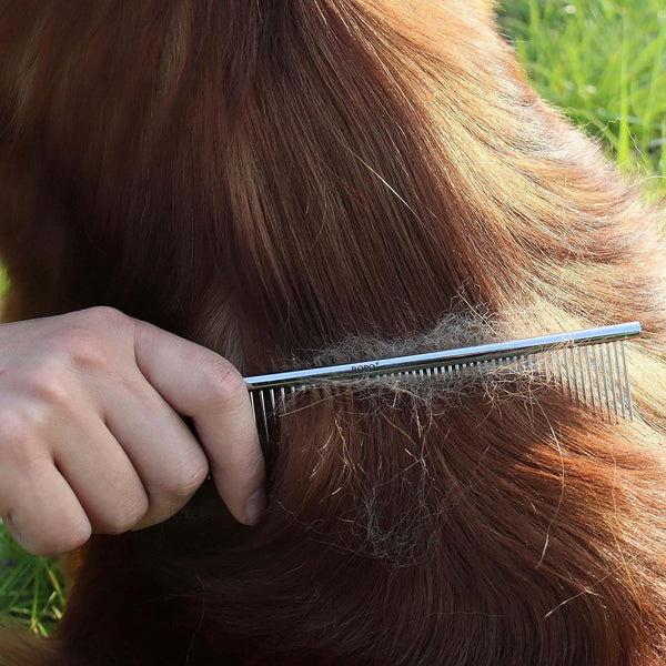 CWXZSTM Pet Steel Combs Dog Cat Comb Tool for Removing Matted Fur - Pet Dematting Comb with Rounded Teeth and Non-Slip Grip Handle - Prevents Knots and Mats for Long and Short Haired Pets,6.5In/7.4In4
