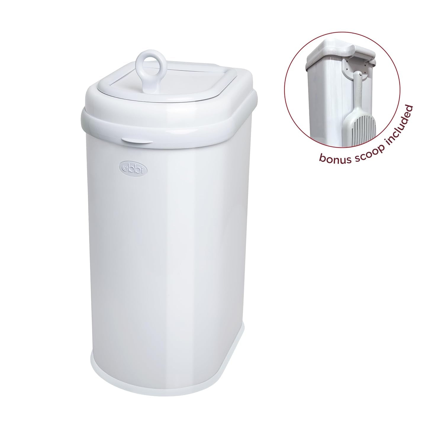 ubbi-pet-waste-pail-white-odor-locking-cat-litter-disposal-system-stainless-steel-pet-waste-can-with-safety-lock-scoop-no-special-bags-required