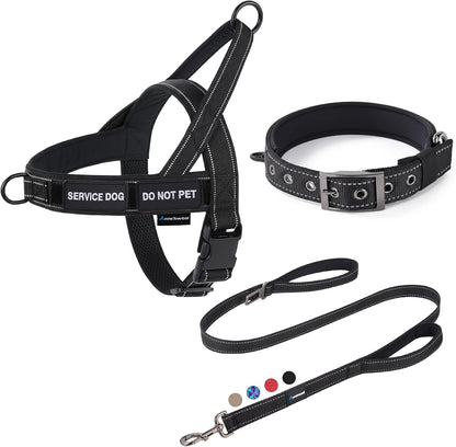 Annchwool No Pull Dog Harness,Heavy Duty Reflective Collar & Leash Set-Leash with Double Handle & Car Seatbelt Clip-Easy Control for Walking Training Medium Large Size Dogs(Brown,L)7