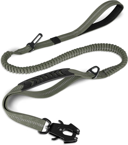 Joytale Tactical Bungee Dog Leash, Shock Absorbing No Pull, Coyote Brown | for Large Dogs That Pull, 2 Padded Handles for Control, Car Seatbelt Clip, Reflective for Night Safety, Metal Frog Clip13