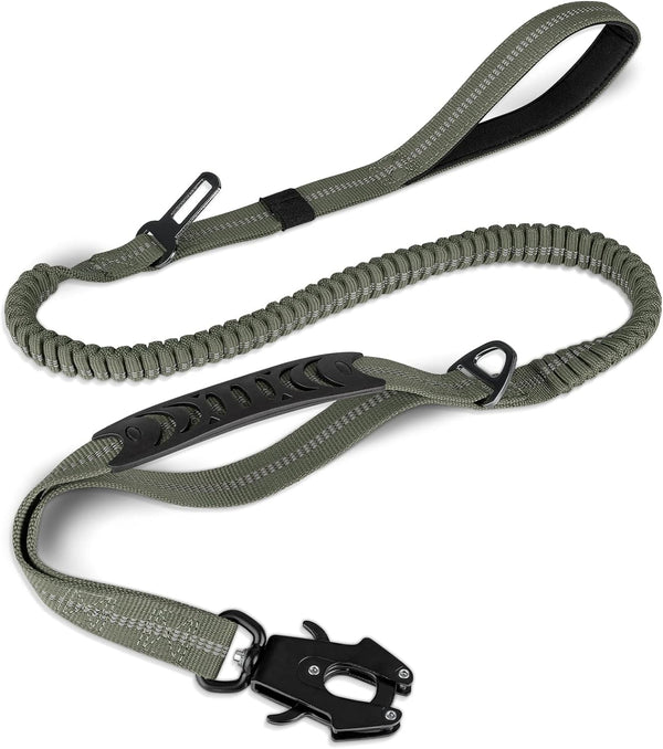 Joytale Tactical Bungee Dog Leash, Shock Absorbing No Pull, Coyote Brown | for Large Dogs That Pull, 2 Padded Handles for Control, Car Seatbelt Clip, Reflective for Night Safety, Metal Frog Clip13