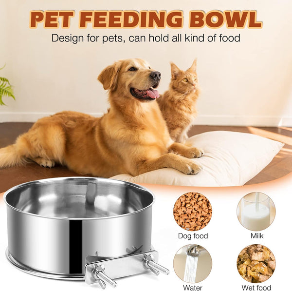 Dog Crate Water and Food Bowl, Shineme Stainless Steel Dogs Bowls Hanging 2 Pack for Cage Crate Kennel, Spill Proof Dog Bowl for Medium and Small Sized Dogs Cats Pets (6.3 * 2.6” & 5.5 * 2.4”)4