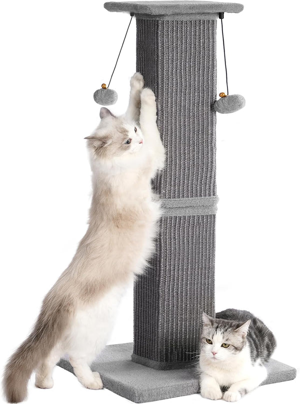 Tall Cat Scratching Post 33” Heavy Duty Sisal Scratcher Post | Modern Cat Scratching Post with Heavy Duty Base for Sturdy, Large 33" Vertical Sisal Rope Post & 2 Cat Toy Balls for Cat-Gray1
