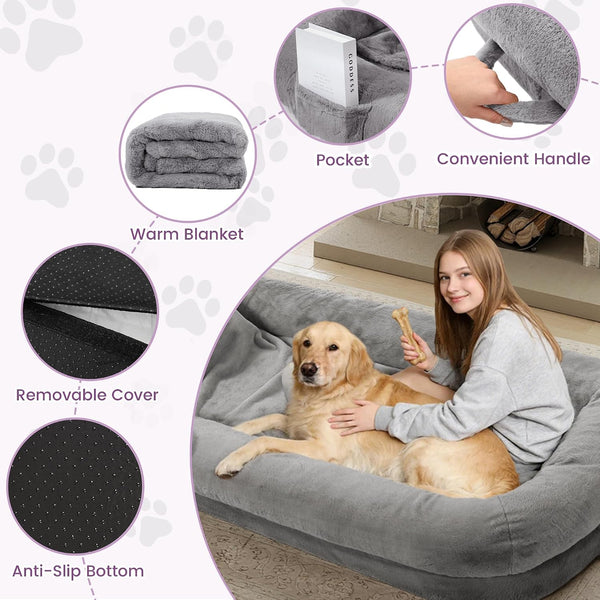 Murago Human Dog Bed for Adults, 71"X43"X10", Light Grey | Long Human Size Dog Bed, Removable Cover, Orthopedic Design5
