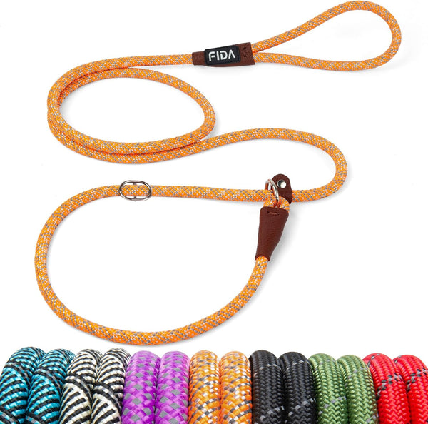 Fida Durable Slip Lead Dog Leash, 6 FT X 1/2" Heavy Duty Dog Loop Leashes, Comfortable Strong Rope Slip Leash for Large Medium Dogs, No Pull Pet Training Lead with Highly Reflective(1/2", Black)19