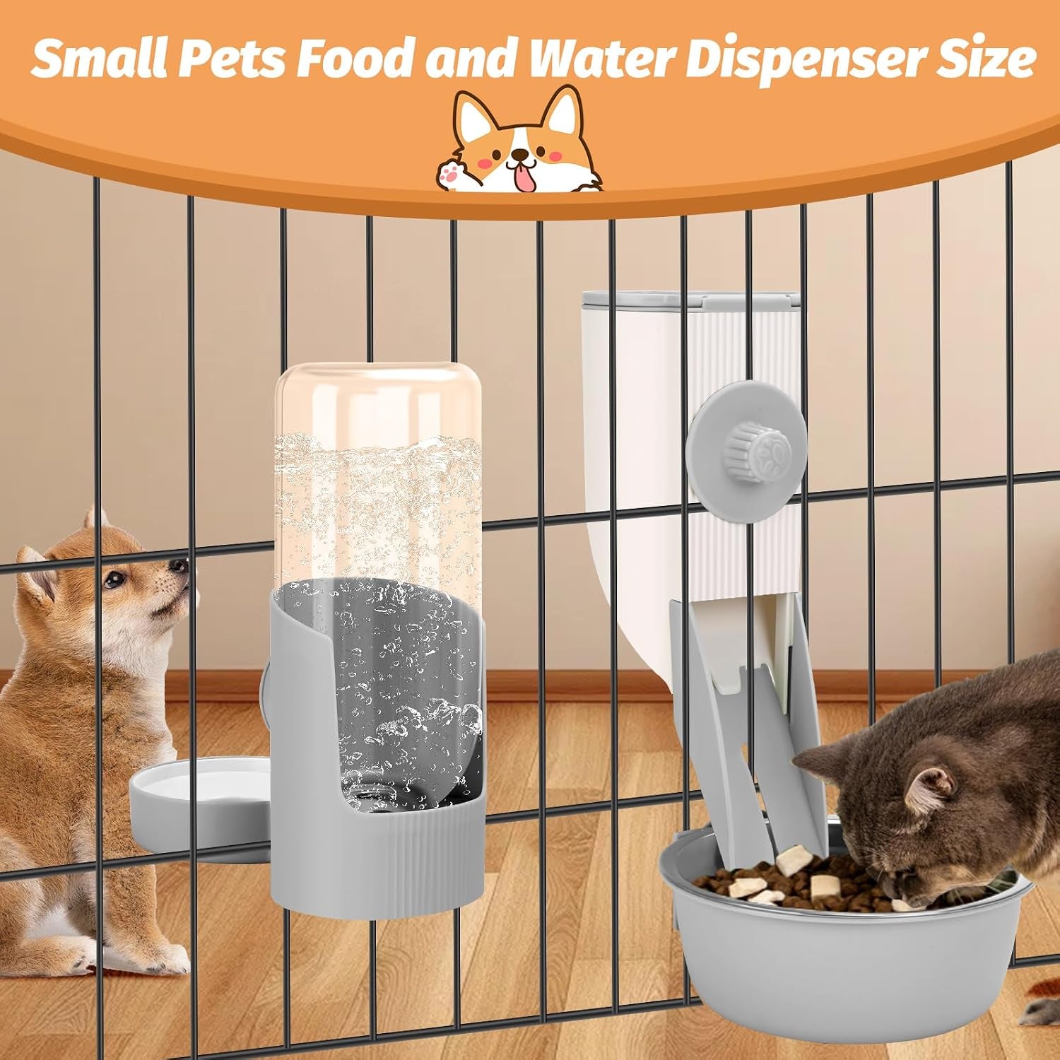 yummy-sam-hanging-cage-automatic-small-pet-food-bowl-water-bottle-dispenser-kennel-500ml-waterer-and-auto-gravity-pet-feeder-set-with-separate-food-bowl-crate-feeder-dish-for-puppy-cats-rabbit-grey