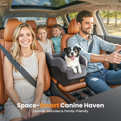 Center Console Dog Car Seat for Small Dogs under 11Lbs, Grey | Anti-Collapse, Safety Tether, Faux Rabbit Fur-Lined & PU Leather Cover, Washable Puppy Seat for Suv/Truck, Ideal for Travel7