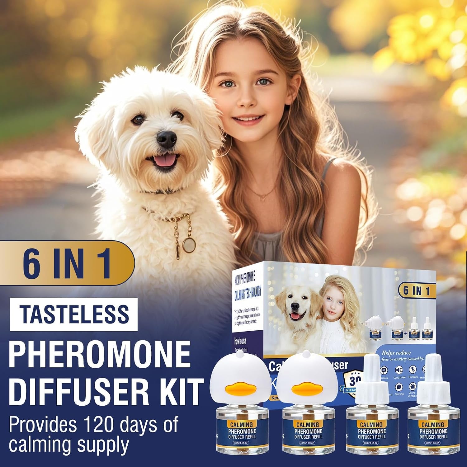 dog-calming-pheromones-diffuser-6-in-1-kit-appeasing-pheromone-diffuser-to-calm-2-plug-in-4-x48ml-refill-for-anxiety-relief-reduce-aggression-fighting-barking-stress-120-day-supplytasteless