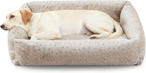 JOEJOY Dog Bed Medium Size Dog, Removable Washable Cover Orthopedic Soft Pet Bed, Anti-Slip Fluffy Plush Faux Rabbit Fur Puppy Bed, 30"X24"X8", Leopard Print, Grey27