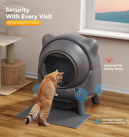 Automatic Litter Box, FEELNEEDY Self Cleaning Litter Box, Odor Control Robot, Cat Ears Design, 65L APP Real-Time Monitor, Cat Litter-Boxs for Multiple Cats, Safety Sensors, with 1 Trash Bag5