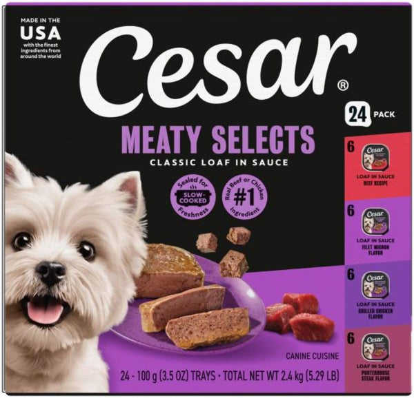 Cesar Wet Dog Food Classic Loaf in Sauce Grilled Chicken, Filet Mignon, Porterhouse Steak, Beef, Chicken & Liver and Turkey Variety Pack 3.5 Oz. Easy Peel Trays (36 Count, Pack of 1) | Made in USA, Real Meat #1 Ingredient, No Fillers or Artificial Flavors, Formulated without Grains, Easy Peel Trays20