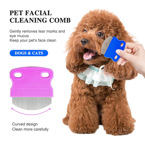 2 Pack Professional Eye Comb for Pets,Stainless Steel Tear Stain Remover,Flea Lice Comb,For Cats & Dogs,Gentle Round-Head Grooming Tool,Precisely Removes Stains, Dirt and Debris from the Eye Area5