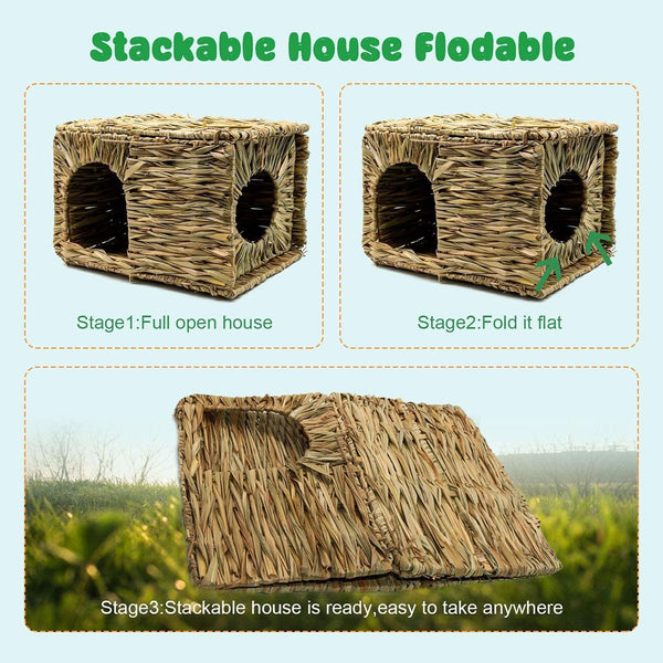 Natural Seagrass Mat Bed Hideaway Toy, Hand Woven for Rabbit Guinea Pig Chinchilla Ferret3