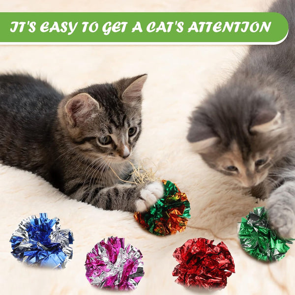 Silkfly 30 Pcs Polyester Film Crinkle Balls Cat Toys 2.36" Interactive Crinkle Ball, Colorful Balls Chew Toy for Cat Chase Ball Toys Attract Cats for Indoor Cats and Kittens to Keep Fit and Active5