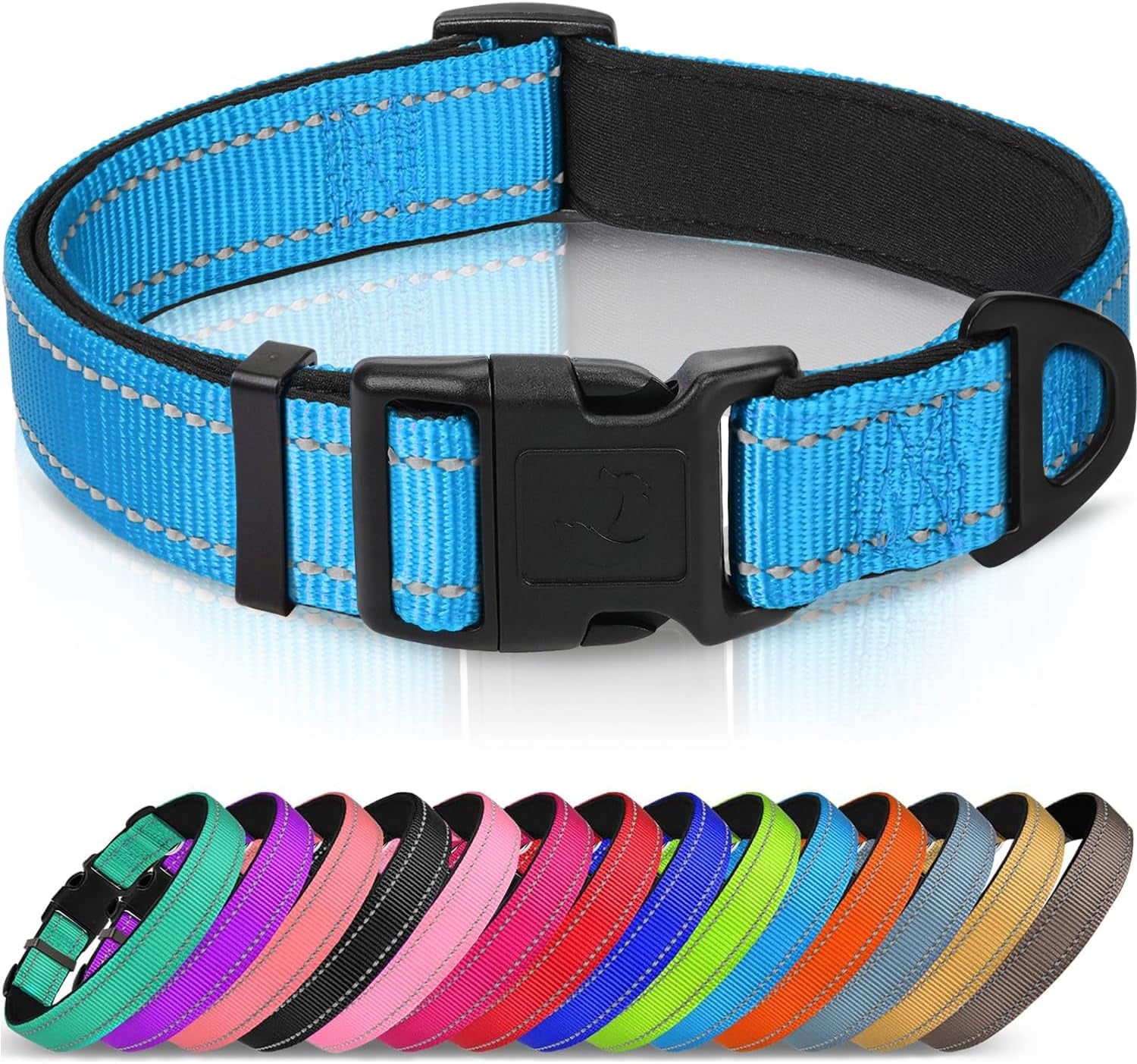 joytale-reflective-dog-collar-adjustable-neoprene-padded-teal-l-breathable-nylon-for-large-dogs-no-chafing-on-walks-and-outdoor-hikes-tear-resistant-webbing-metal-d-ring-night-safety
