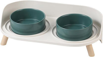 Elevated Ceramic Dog Bowl Set - Double Dog Feeding Bowls with Stand Splash Proof - Raised Dishes for Food and Water - Ideal for Small to Medium Dogs - 2 X 720 Ml - 11.3 Oz - White11