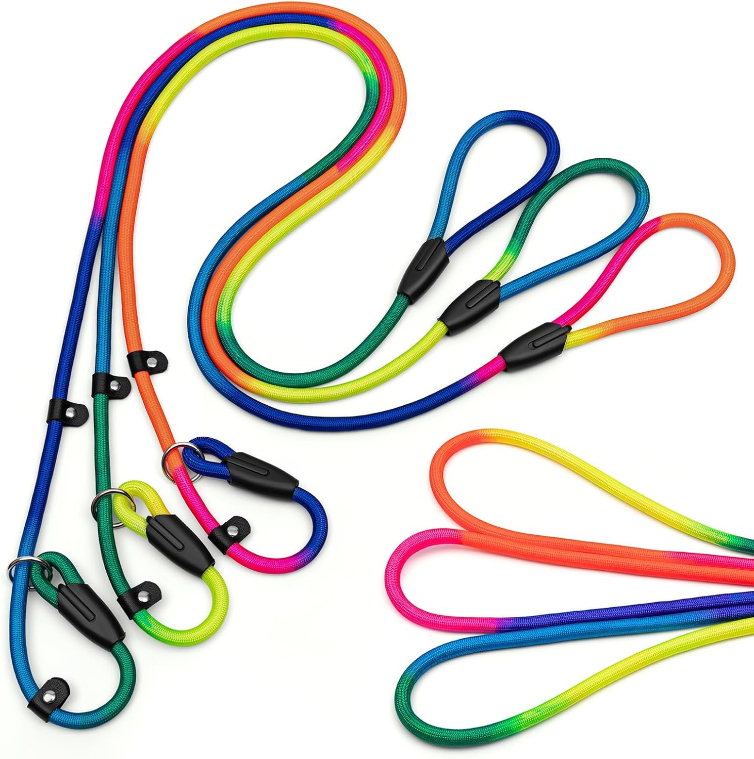 fovrlzse-upgraded-dog-slip-lead-3-pack-adjustable-nylon-lead-for-dogs-red-black-blue-training-aid-eco-friendly-cotton-lining-integrated-plastic-buckle