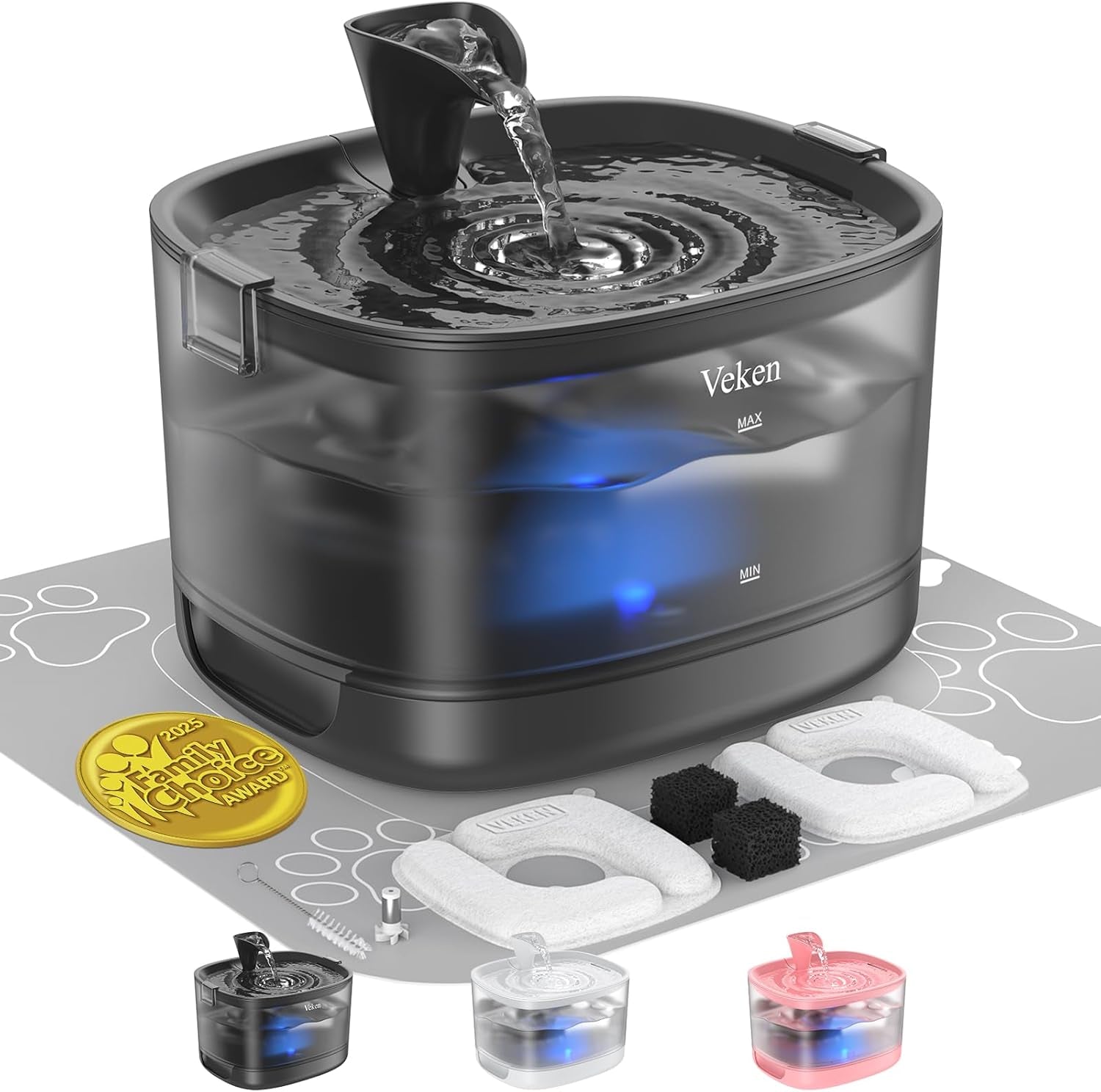 veken-85oz-2-5l-cat-water-fountain-with-detachable-tank-secure-clips-easy-to-clean-assemble-quiet-operation-led-light-pet-drinking-dispenser-gifts-cats-dogs-and-small-pets-black