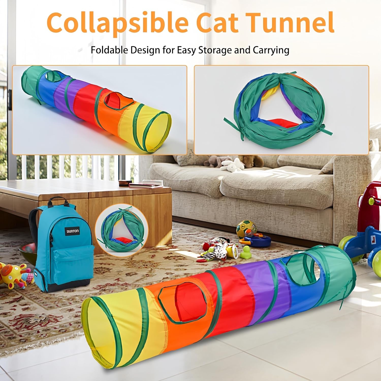icagy-25-pcs-cat-toys-for-cats-indoor-kittens-interactive-variety-pack-45-inches-rainbow-cat-tunnel-feather-teaser-feather-golf-mice-springs-balls-noise-toys-rainbow-colorful-45