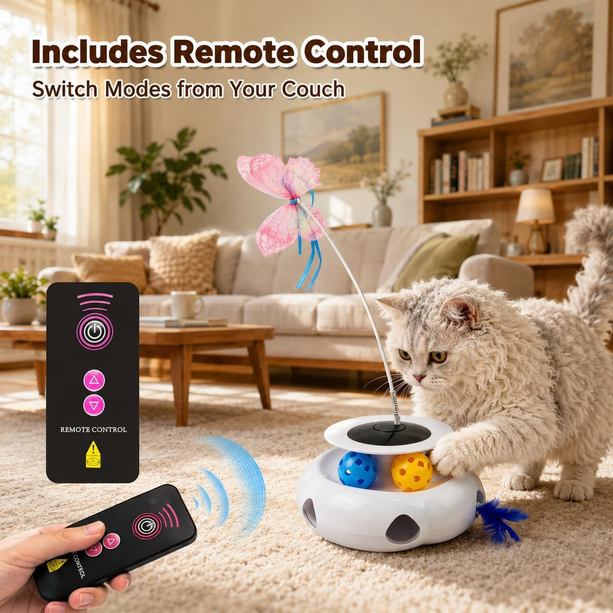 3-in-1-interactive-cat-toy-with-remote-control-butterfly-wand-automatic-retractable-feathers-rolling-ball-track-multi-functional-cat-toy-for-indoor-cats-suitable-for-bored-kitten-white