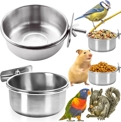 3 Pack Bird Feeding Bowls Cups Parrot Food Water Dishes, Stainless Steel Bird Bowl Cup Dish with Clamp, Birdcage Feeder Pet Cage Bowls for Cockatiel Budgie Conure Macaw Parakeet Small Animal9
