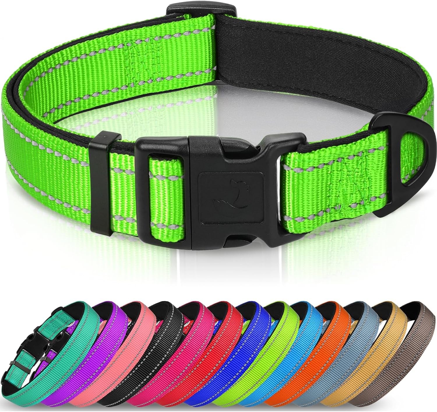 joytale-reflective-dog-collar-adjustable-neoprene-padded-teal-l-breathable-nylon-for-large-dogs-no-chafing-on-walks-and-outdoor-hikes-tear-resistant-webbing-metal-d-ring-night-safety