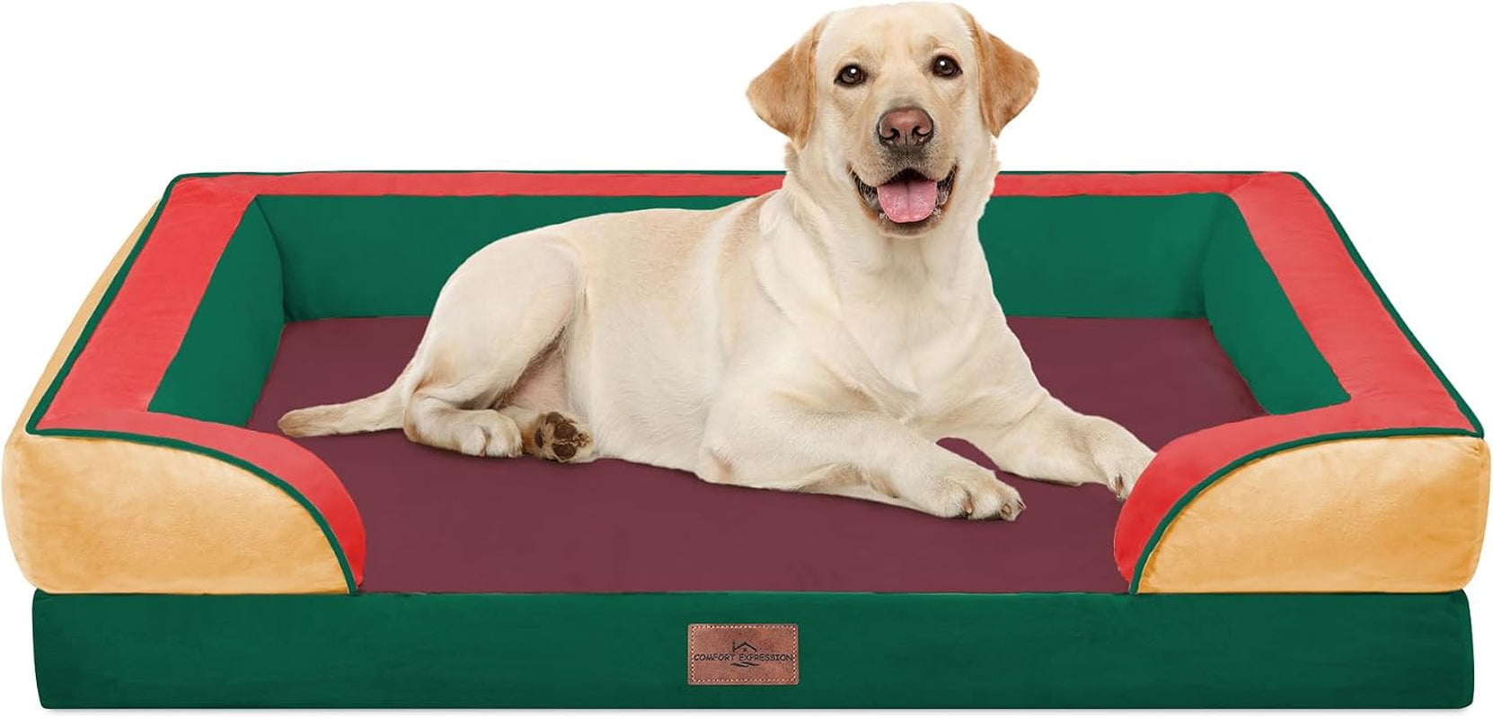 comfort-expression-orthopedic-dog-bed-for-extra-large-dogs-with-bolster-waterproof-dog-couch-bed-with-washable-cover-non-slip-bottom-supportive-egg-crate-foam-xl-pet-bed-42x30-inch