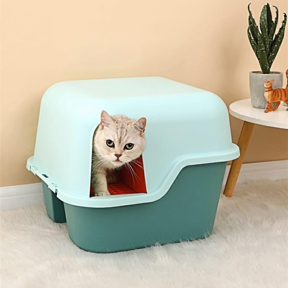 pet-supplies-enclosed-cat-litter-box-with-lid-scoop-anti-splash-hooded-tray-easy-clean