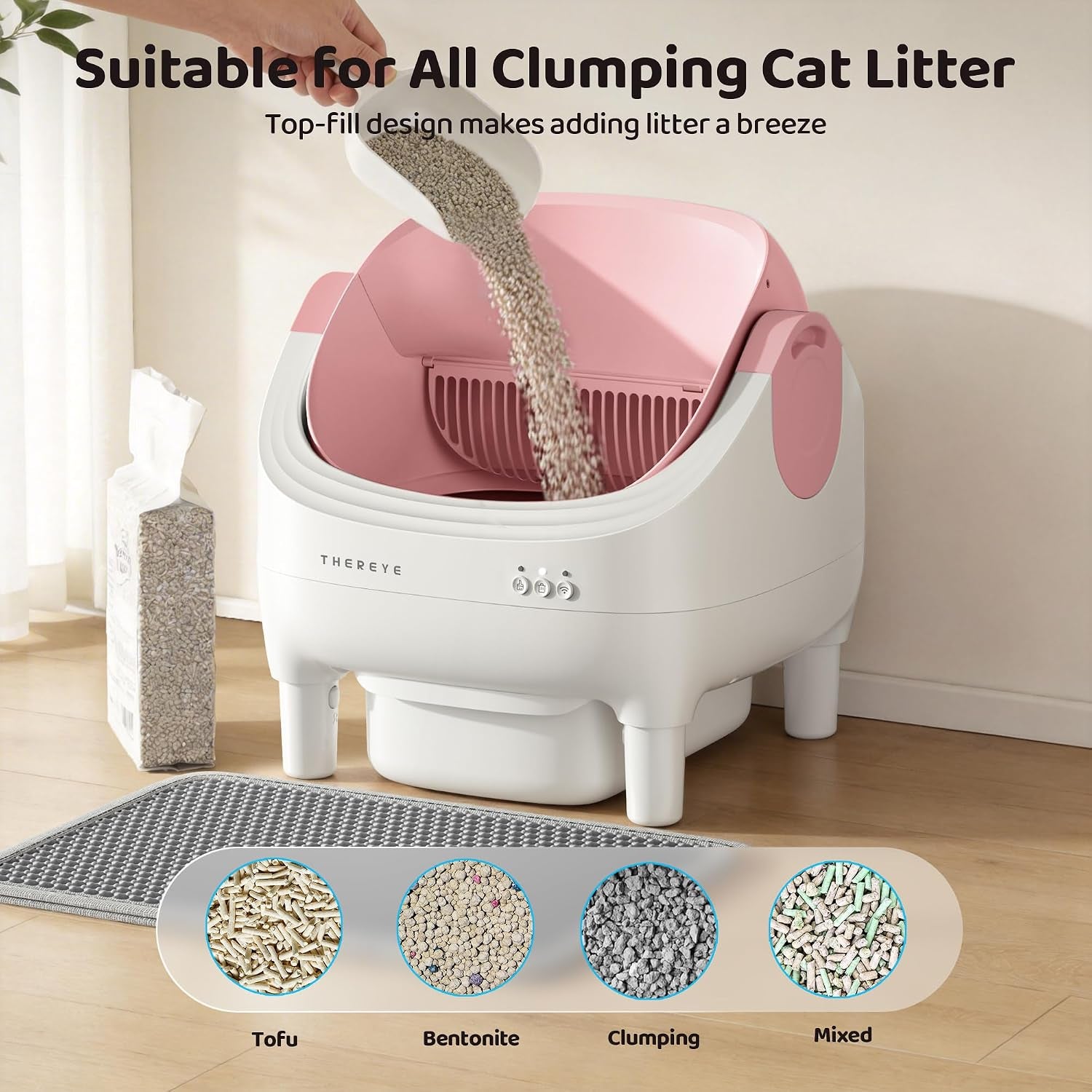 thereye-self-cleaning-cat-litter-box-open-top-automatic-litter-box-with-app-control-safety-sensor-and-10l-large-waste-bin-smart-kitty-litter-boxes-with-trash-bags-and-mat-for-multiple-cats