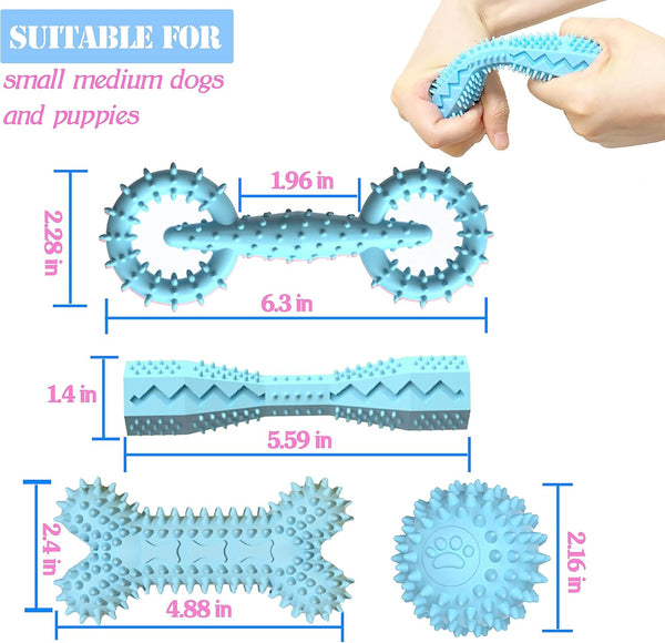 4-Pack Puppy Teething Toys Chew Toys for 0-6 Month Puppies,Blue | Small Medium Dogs Durable Interactive Food Dispensing Bone Ball Donut Dog Boy5