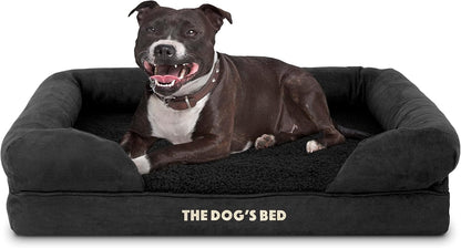 The Dog’S Bed Orthopedic Memory Foam Dog Bed with Bolsters for Large Dogs, High Density Support Mattress, Low Front Entry, Removable Washable Cover, Oxford Fabric, Blue with Dark Red Trim, Large37