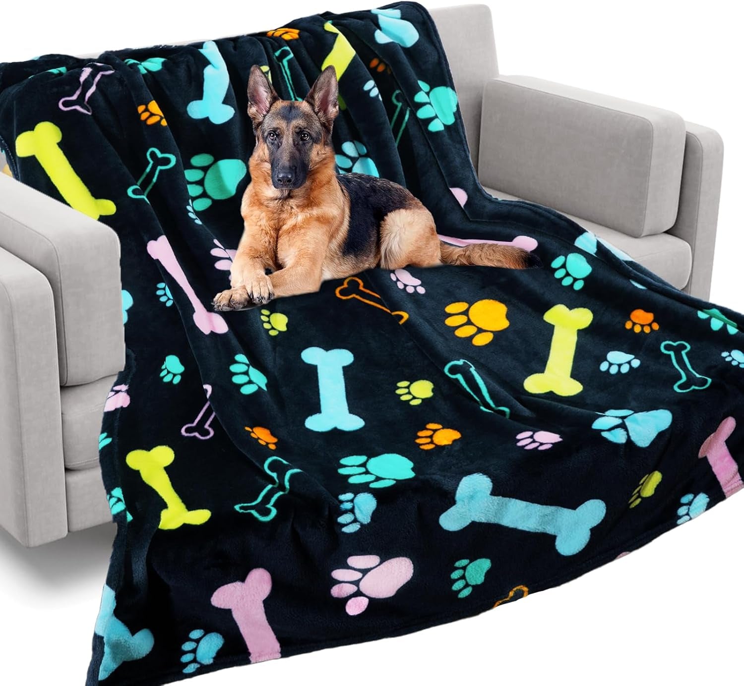 rezutan-blanket-for-large-dogs-cat-flannel-washable-soft-pet-mat-throw-cover-for-kennels-beds-sofas-furniture-protection-cute-paw-pattern-black-50x40-inch