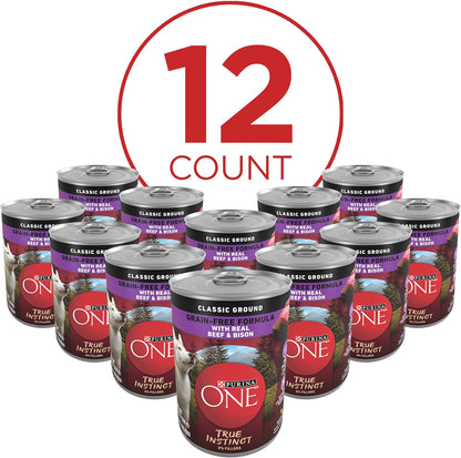 Purina ONE Wet Dog Food True Instinct Classic Ground Grain-Free Formula with Real Beef and Bison High Protein Dog Food - (Pack of 12) 13 Oz. Cans3