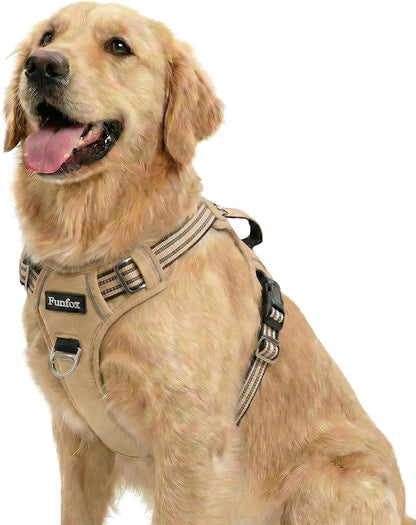 Funfox Dog Harness Medium Sized Dog, Vertical Handle Easy Control, No Pull Pet Vest Adjustable with 2 Leash Clips, Soft Material, Reflective Safe Night Walking for Small Medium Large Breed, Black, M9