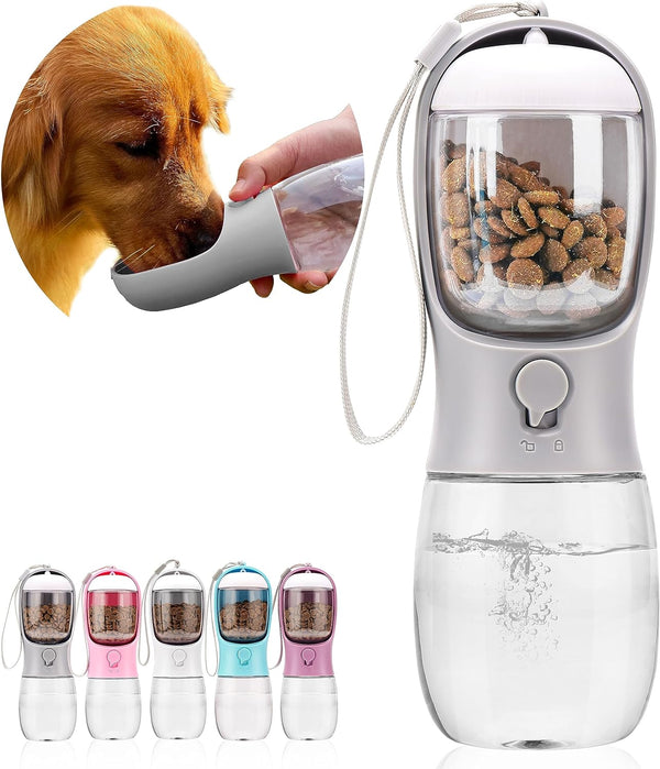 Dog Water Bottle with Food Container, Portable Leak Proof Pet Water Dispenser for Walking Hiking Travel, Puppy Essentials Accessories for Small Large Dogs, Dog Gifts (10Oz/15Oz/19Oz)18