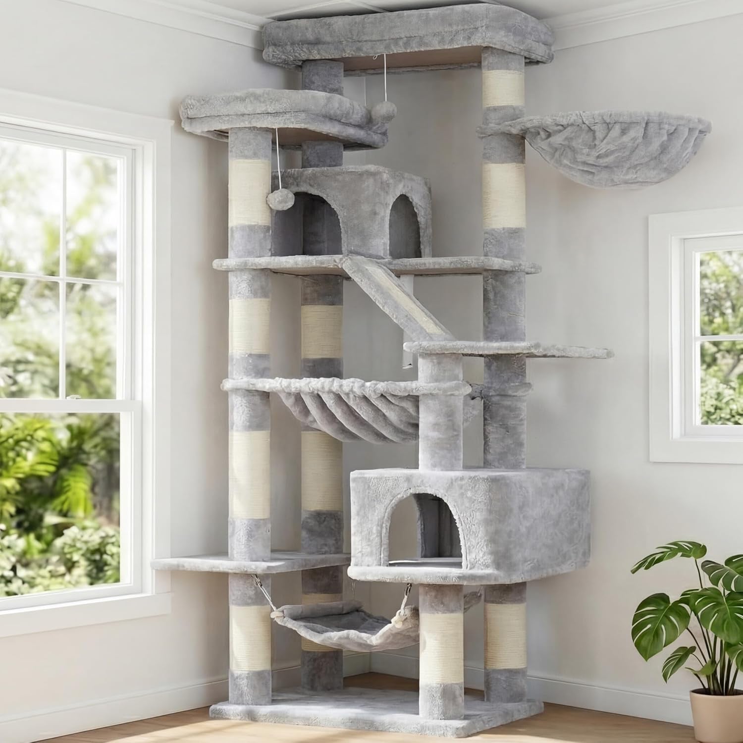 heybly-cat-tree-71-inch-tall-tower-for-indoor-cats-with-2-perches-hct034w-large-cat-furniture-with-2-big-condos-2-hammocks-basket-scratching-pad-multi-level-cat-condo-light-gray