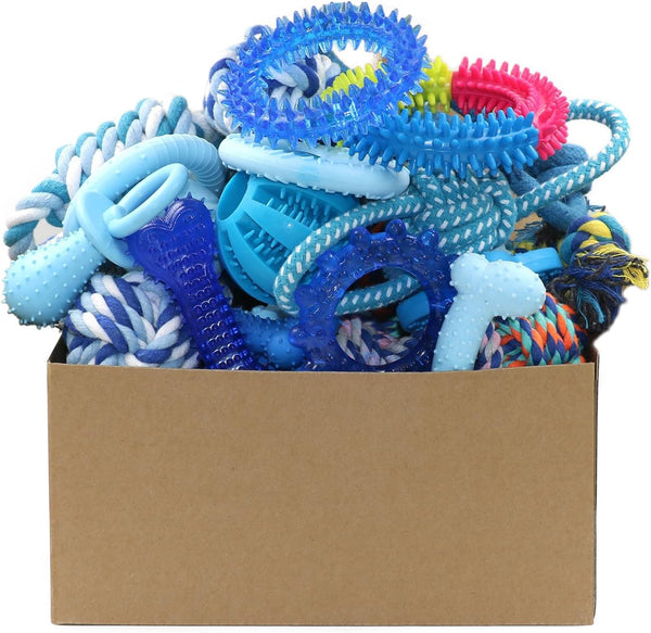 Beiker 20 Pack Puppy Chew Toys - Blue Dog Teething Toys for Puppies, Puppy Teething Rings and Ropes, Rubber Toy Bundle for Small Dogs, Cute Interactive Dog Balls for Small Breed1