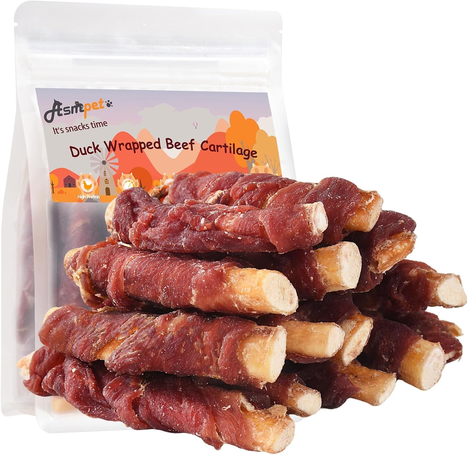 dog-treats-duck-wrapped-beef-cartilage-dog-chews-long-lasting-grain-free-rawhide-free-natural-dental-dog-bones-teeth-cleaning-training-treats-for-small-medium-large-dogs-healthy-pet-snacks