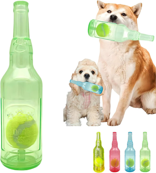 Tennis Ball in Bottle Dog Toy [2025 New Upgrade] Reinforced and Thickened Rubber Bottle Dog Chew Toy with Ball Squeaky Fetch Toy Tough (Blue, Medium)7
