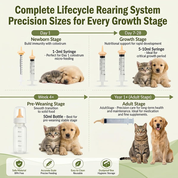 Pet Nursing Kit, Anti-Choke Curved Tip Syringe & Kitten Bottle Feeding Set with Pre-Pierced Silicone Nipples, Formula Dispenser for Newborn Puppies, Kittens, and Wildlife Rehabilitation2