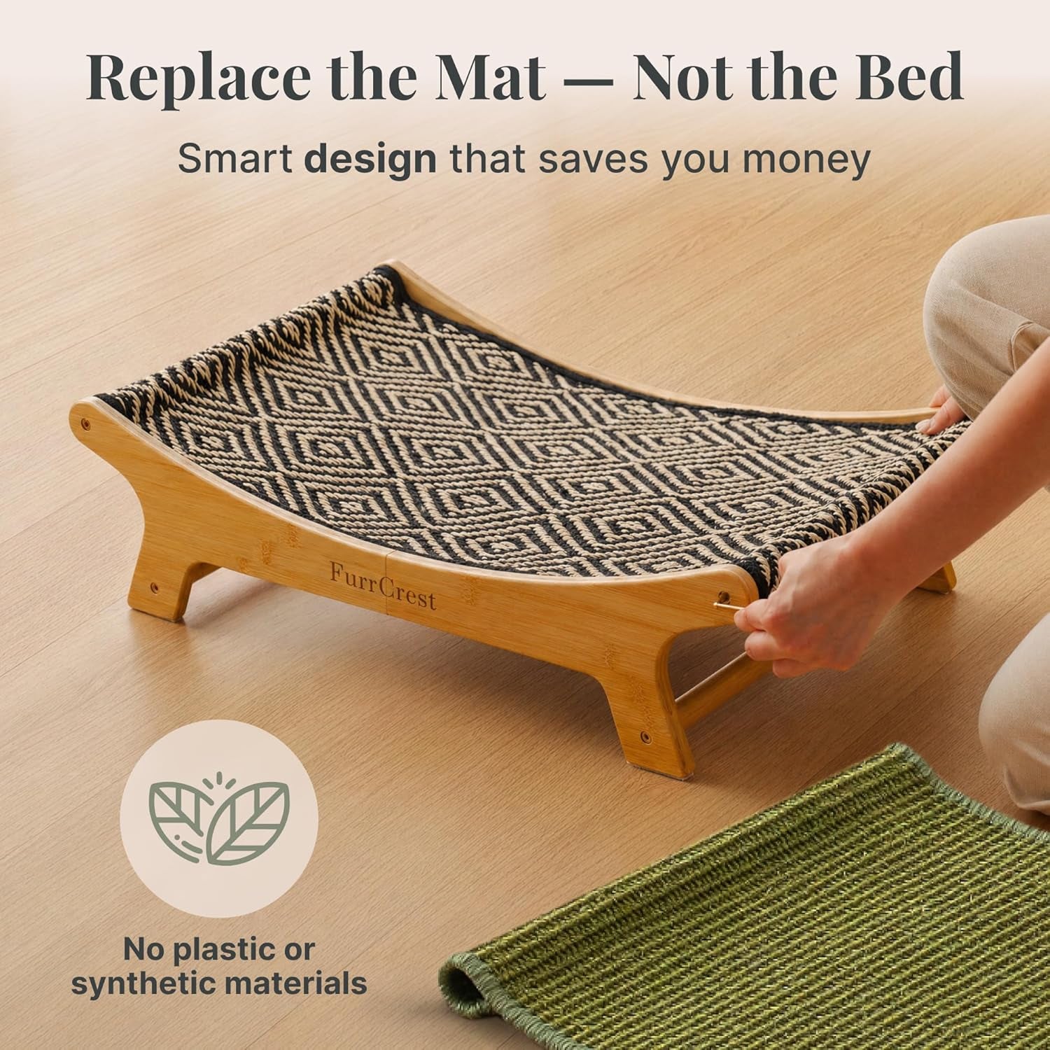 xl-sisal-cat-scratcher-bed-with-elevated-hammock-for-indoor-cats-replaceable-natural-sisal-pad-large-cat-lounge-anti-slip-no-wobble-bamboo-frame-olive-green
