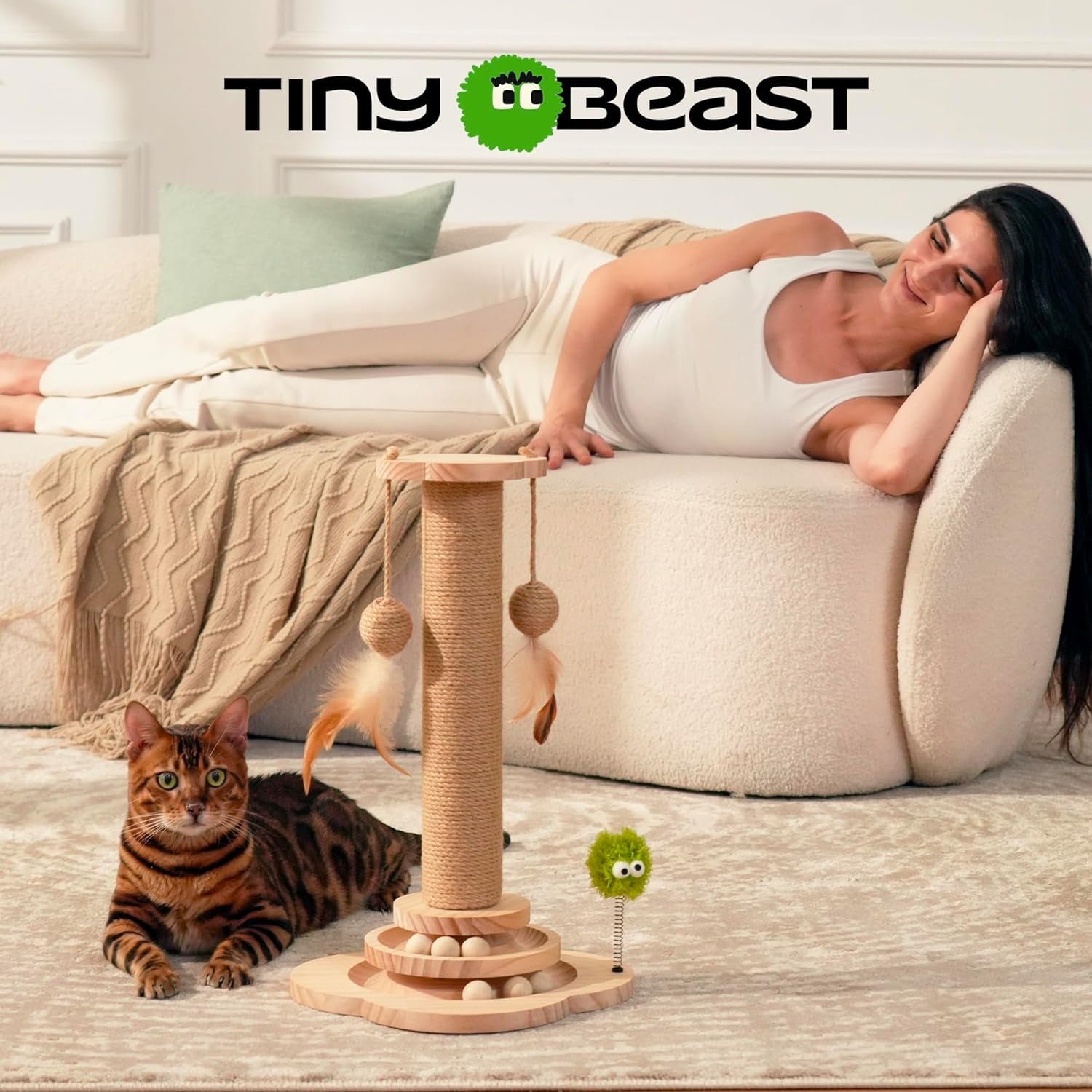 tinybeast-wooden-cat-scratching-post-fot-kittens-4-in-1-cat-scratcher-toy-with-cat-ball-tracks-18-tall-sisal-scratch-post-for-indoor-kittens-interactive-feather-toy-and-2-sisal-hanging-balls
