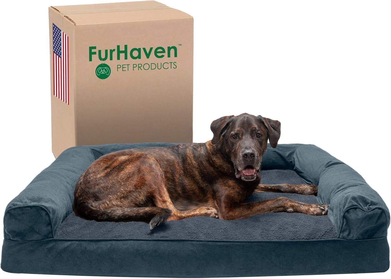 furhaven-memory-foam-dog-bed-for-medium-small-dogs-w-removable-bolsters-washable-cover-for-dogs-up-to-35-lbs-luxe-faux-fur-performance-linen-sofa-woodsmoke-medium