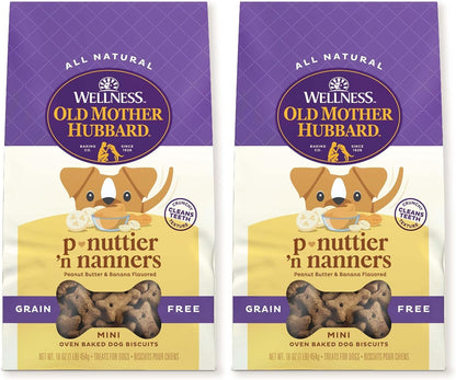 Wellness Old Mother Hubbard Classic Grain Free P-Nuttier'N Nanners Dog Biscuits, Natural Training Treats, Peanut Butter and Banana Flavor, Mini Size. 16 Oz Bag10