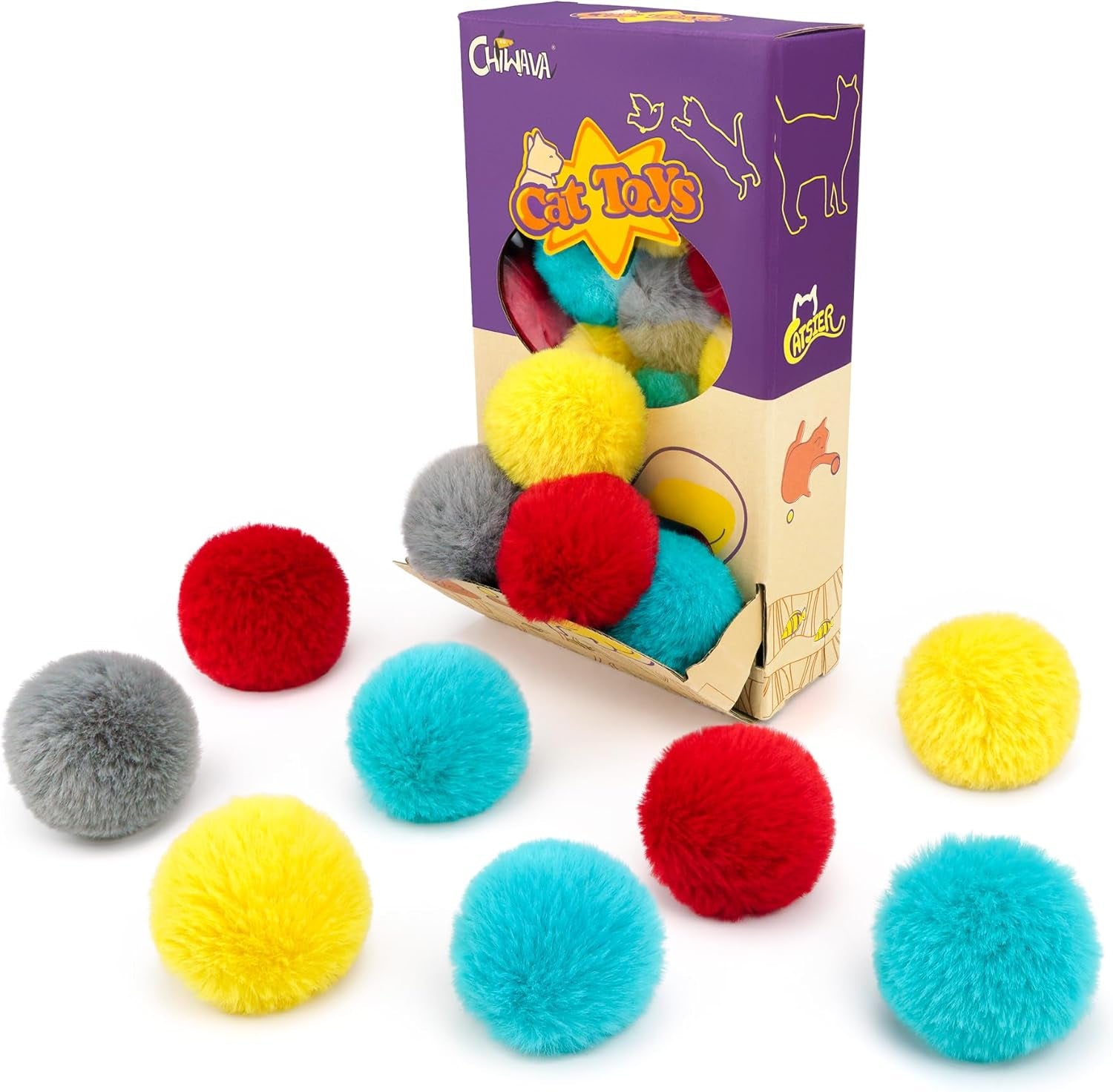 chiwava-24pcs-1-8-catnip-furry-cat-toys-ball-soft-pom-pom-balls-kitten-chasing-quiet-play-assorted-color