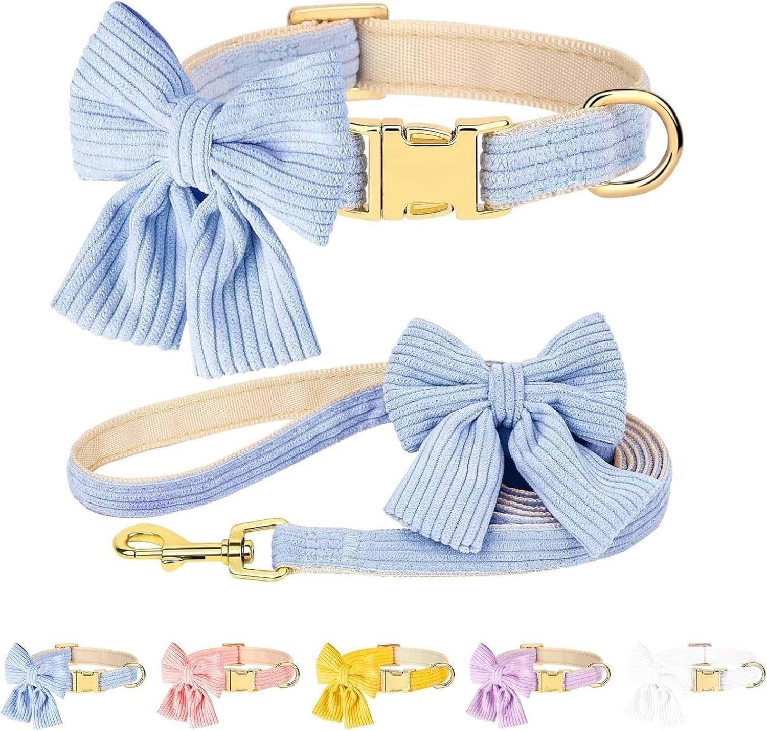 dog-collar-and-leash-set-with-bowtie-soft-cute-puppy-collar-cotton-puppy-collar-with-adjustable-metal-buckle-for-small-medium-dog-pink-size-s-neck-10-16